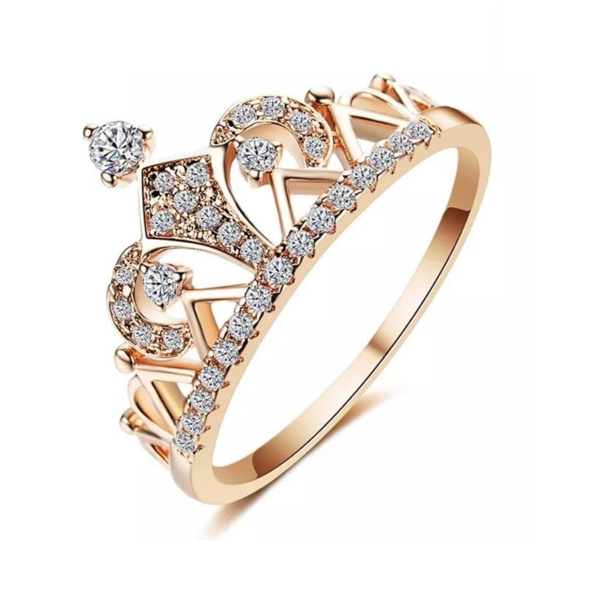 Anillo de Compromiso Corona Bañado Oro Rosa 18K Novia San Valentín