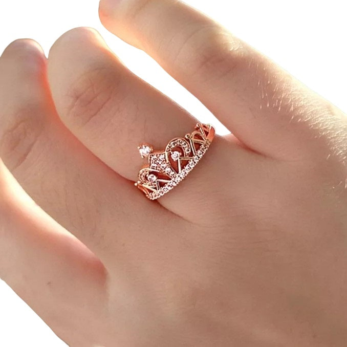 Anillo de Compromiso Corona Bañado Oro Rosa 18K Novia San Valentín