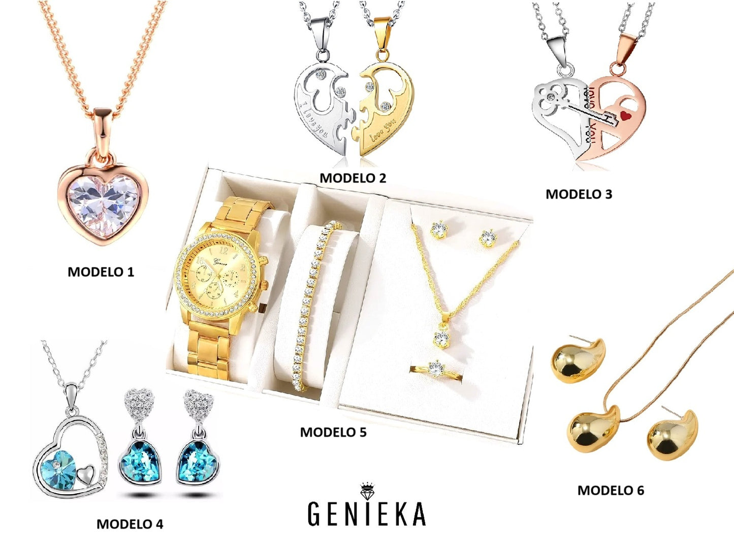 Collares Bañado en Oro 18k y Set de Joyas Enamorada Novia San Valentín