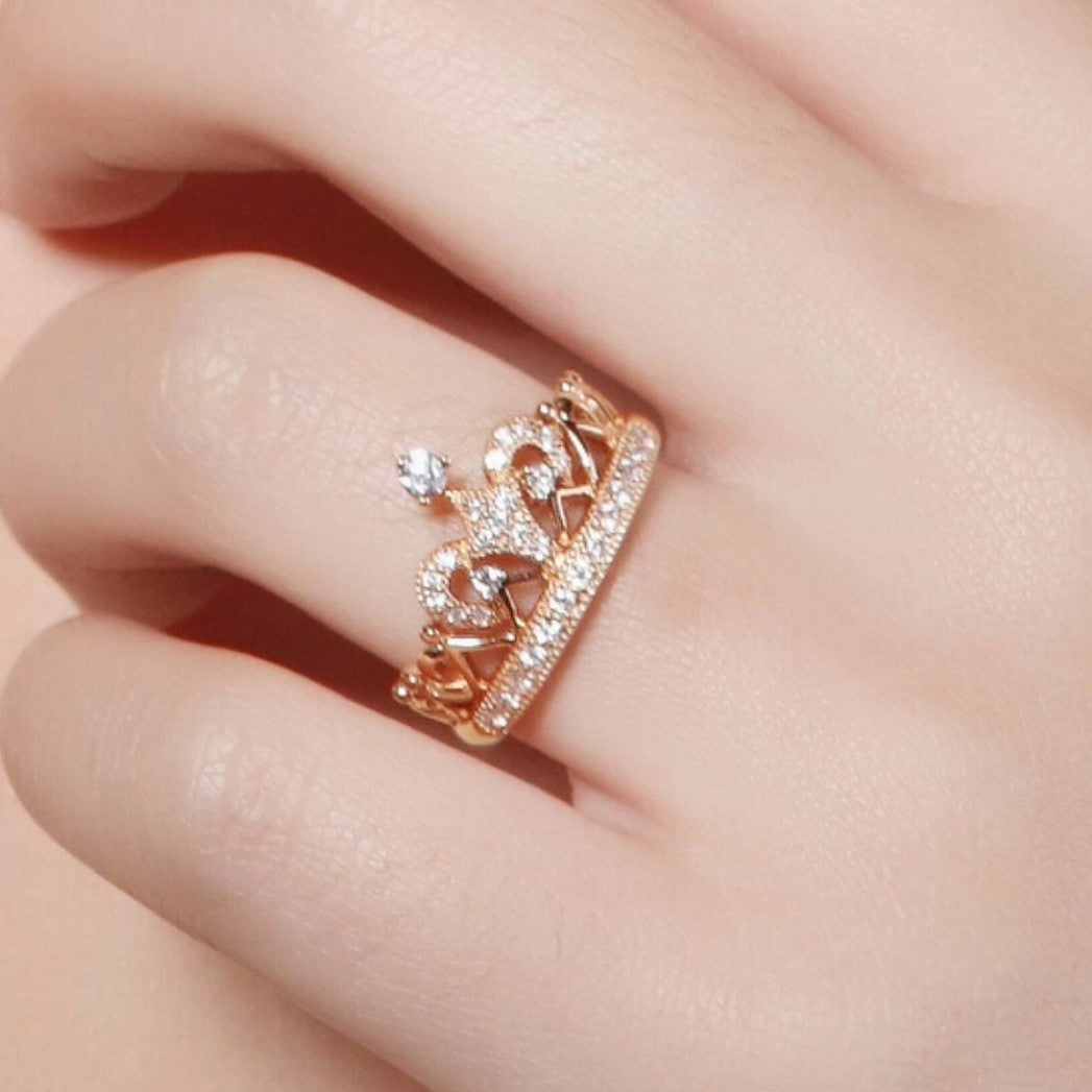 Anillo de Compromiso Corona Bañado Oro Rosa 18K Novia San Valentín