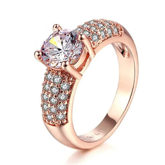 Anillo de Compromiso Shiny Deluxe Bañado en Oro 18K Novia San Valentin